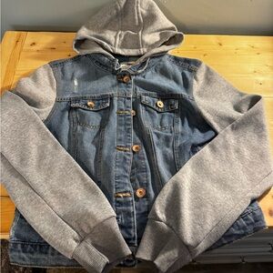Ci Sono Blue Denim Jacket with Gray Hoodie Sleeves